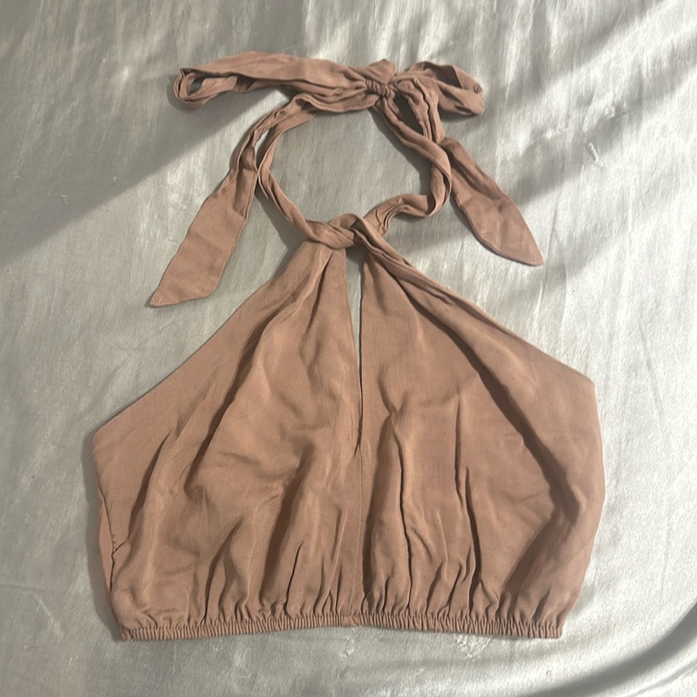 Pacsun LA hearts brown tie neck crop top